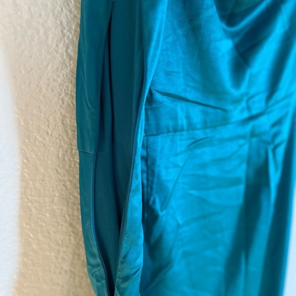 Dreaming of Elegance Dark Teal Satin One-Shoulder Maxi Dress - Picture 6 of 8